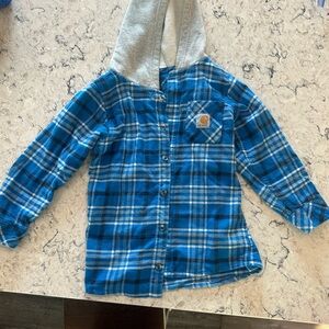Carhartt Kids Blue Checkered Shirt with Gray Hood